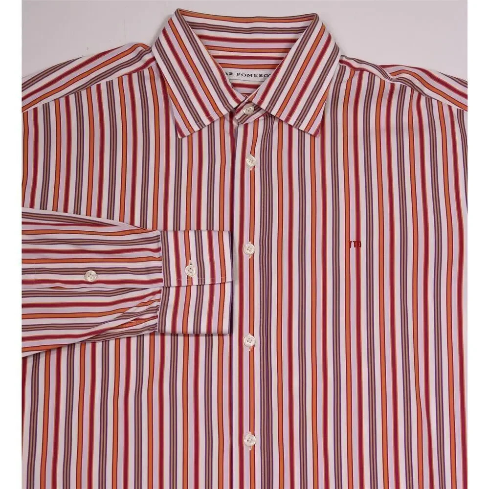 Edgar Pomeroy Custom Made White/Red/Orange Striped Cotton Dress Shirt 16-36
